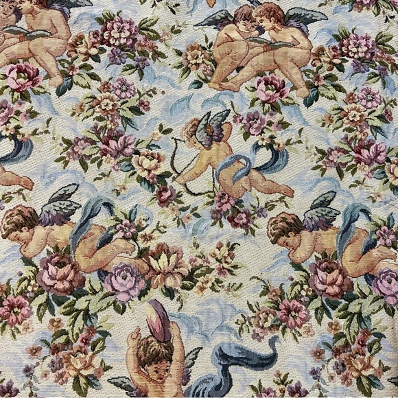 Cherub and Floral Tapestry Fabric -2 Scraps of Material - Picture 1 of 6